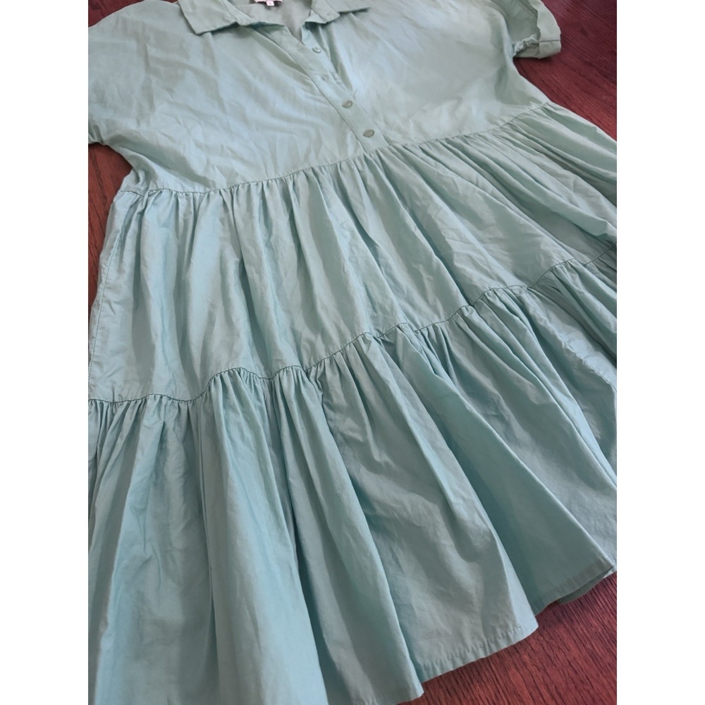 Boutique Lili Sidonio Sun Dress In Green‎ With Buttons, Cuff Sleeves Size Large - Picture 5 of 8